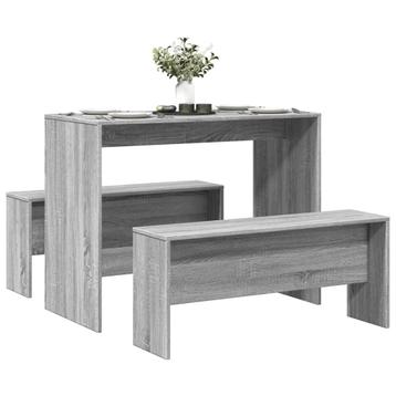 vidaXL 3-delige Eettafel en bankenset bewerkt hout grijs, Huis en Inrichting, Verzenden, Nieuw