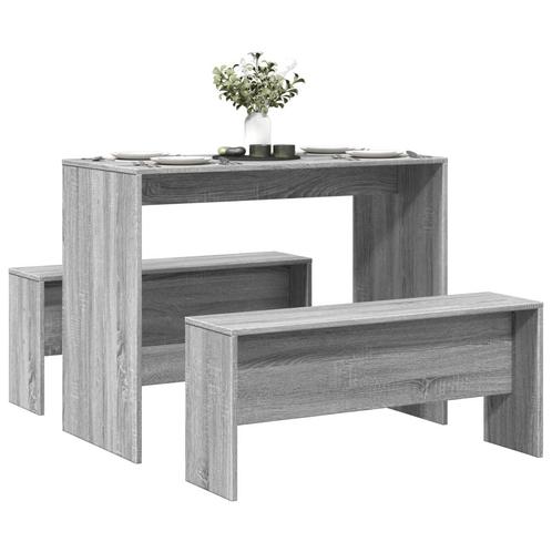 vidaXL 3-delige Eettafel en bankenset bewerkt hout grijs, Huis en Inrichting, Complete eetkamers, Nieuw, Verzenden