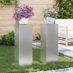 vidaXL Plantenstand 2 pcs Zilver 24 x 24 x 75 cm, Tuin en Terras, Verzenden, Nieuw