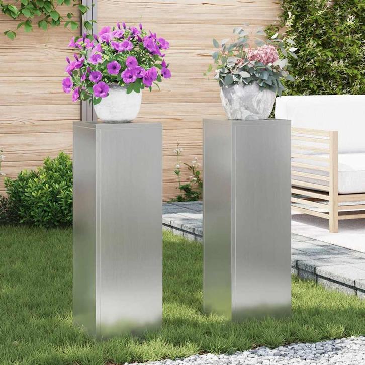 vidaXL Plantenstand 2 pcs Zilver 24 x 24 x 75 cm, Tuin en Terras, Bloembakken en Plantenbakken, Nieuw, Verzenden
