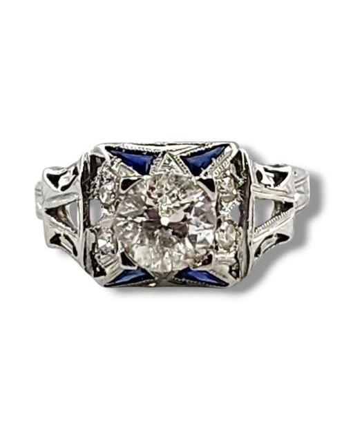Ring - 18 karaat Witgoud, Art Deco 18K Witgouden Ring met, Handtassen en Accessoires, Ringen