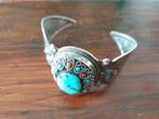 Dikke vintage manchetklem - Zilver, turquoise, Koraal -