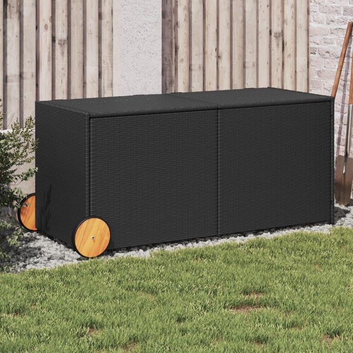 vidaXL Tuinbox met wielen 283 L poly rattan zwart, Tuin en Terras, Bergingen en Tuinkasten, Nieuw, Verzenden