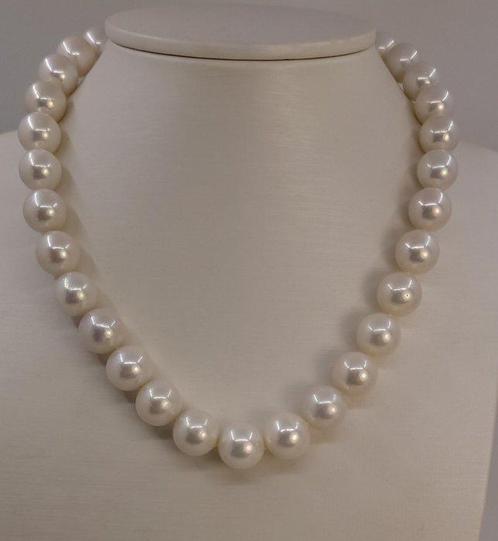 Collier - 14 carats Or blanc - Perles Edison 11x13mm, Handtassen en Accessoires, Kettingen