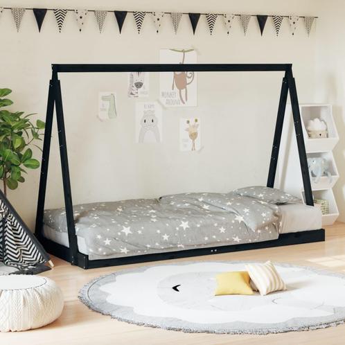 vidaXL Kinderbedframe 90x200 cm massief grenenhout zwart, Kinderen en Baby's, Kinderkamer | Bedden, Nieuw, Verzenden
