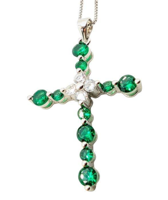 Zonder Minimumprijs - Ketting met hanger Zilver Smaragd -, Handtassen en Accessoires, Antieke sieraden