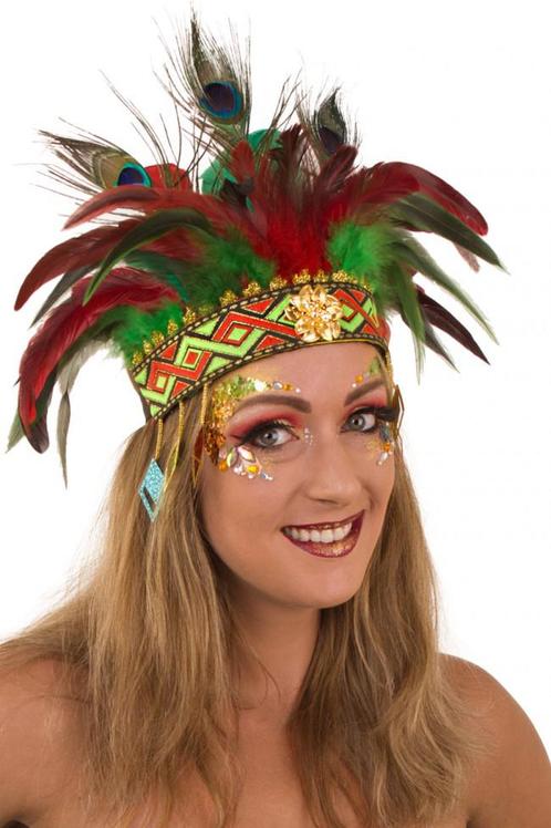 Verentooi Groen Rood Pauwenveren Veren Tooi Hoofdtooi Indian, Kleding | Dames, Carnavalskleding en Feestkleding, Nieuw, Ophalen of Verzenden