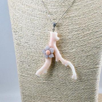 Koraal - Zilver - Ketting met hanger - ROZE KORAAL TAK