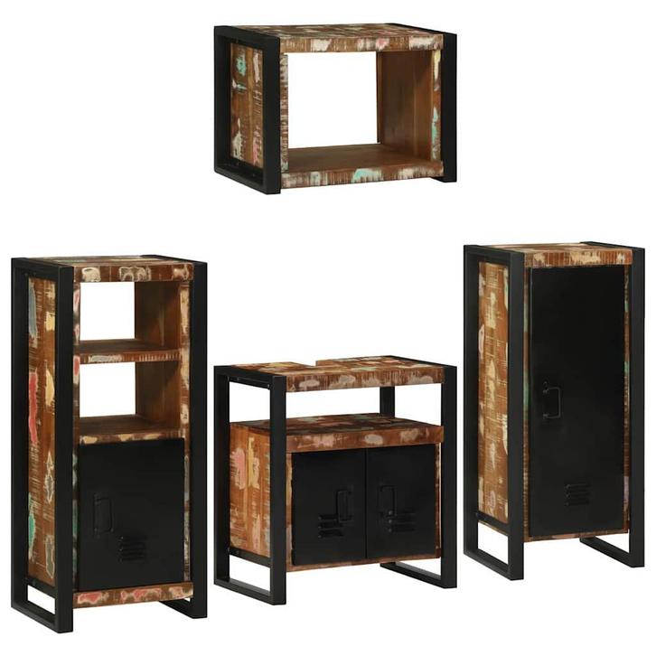 vidaXL Badkamermeubel Set 4 pcs Multikleur Massief, Huis en Inrichting, Badkamer | Badkamermeubels, Nieuw, Verzenden