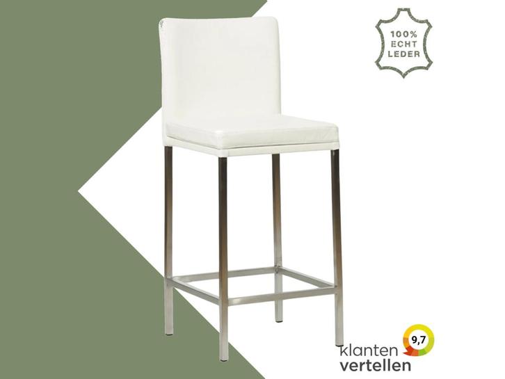 Leren barkruk Break laag - Toledo Purewhite (wit) - Poten, Huis en Inrichting, Barkrukken, Nieuw, 1 kruk, Leer, 90 cm of meer