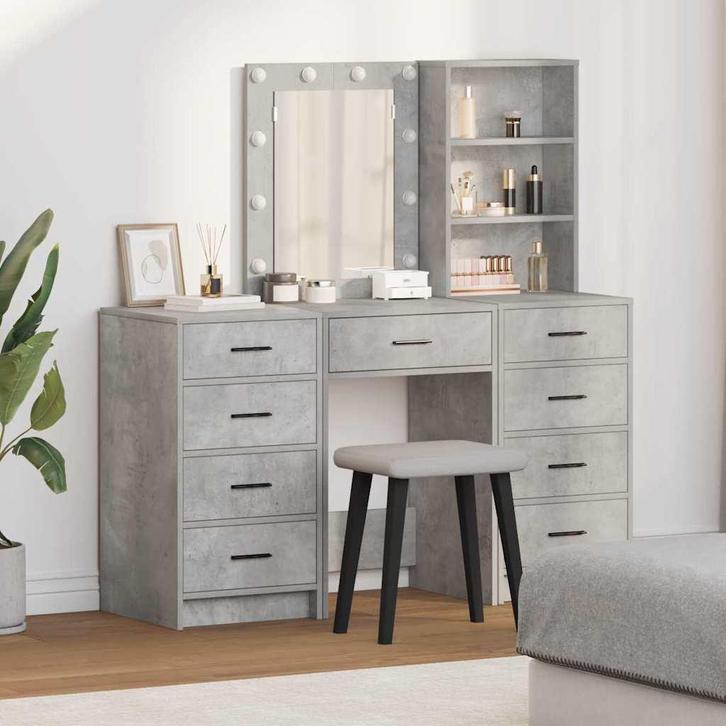 vidaXL Kaptafel met lade 3 pcs Grijs 40 x 41 x 135 cm, Huis en Inrichting, Tafels | Kaptafels, Nieuw, Verzenden