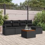 vidaXL Tuinbank Set met kussen 6 pcs Zwart Poly rattan, Tuin en Terras, Tuinsets en Loungesets, Verzenden, Nieuw