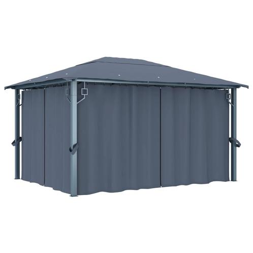 vidaXL Prieel met gordijn 400x300 cm aluminium antraciet, Tuin en Terras, Partytenten, Nieuw, Verzenden