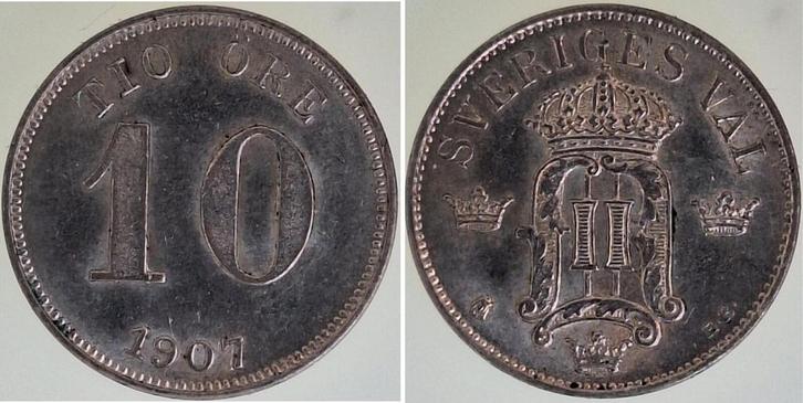 10 Öre 1907 Schweden vz/stgl zilver, Postzegels en Munten, Munten | Europa | Niet-Euromunten, België, Verzenden