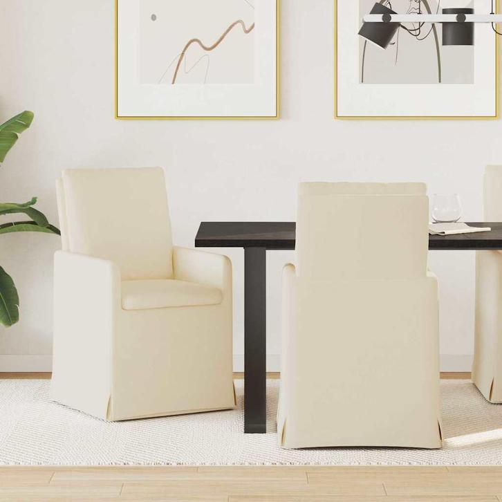 vidaXL Eetstoelen 2 pcs Beige 57 x 67 x 98 cm Linnen, Huis en Inrichting, Stoelen, Nieuw, Verzenden