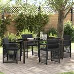 vidaXL 5-delige tuinset met kussens - zwart poly rattan, Tuin en Terras, Tuintafels, Verzenden, Nieuw