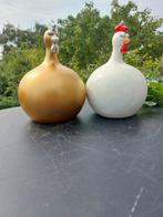 Statue, set of 2 balloon chickens - 23 cm - polyresine