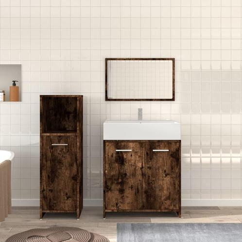 vidaXL 3-delige Badkamermeubelset bewerkt hout gerookt, Huis en Inrichting, Badkamer | Badkamermeubels, Nieuw, Verzenden