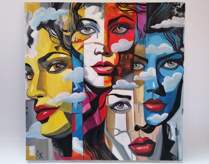 Elena Khmeleva - Quatre saisons. Large. Œuvre originale,, Antiek en Kunst, Kunst | Schilderijen | Modern