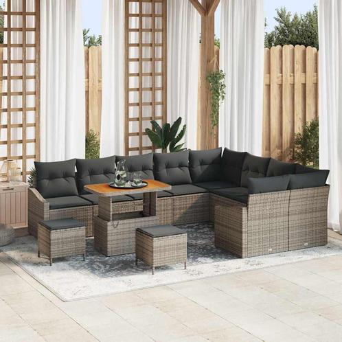 vidaXL Tuinbank Set met kussen 12 pcs Grijs Poly rattan, Tuin en Terras, Tuinsets en Loungesets, Nieuw, Verzenden