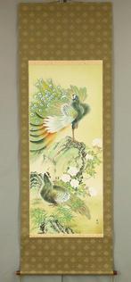 Pair of Peafowl on Rock and White Rose with Original Box