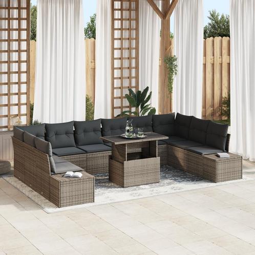 vidaXL 11-delige tuinbankset met kussens in grijs poly, Tuin en Terras, Tuinsets en Loungesets, Nieuw, Verzenden