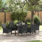 vidaXL Tuin Eettafel Set met kussen 7 pcs Zwart poly rattan, Tuin en Terras, Verzenden, Nieuw