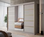Kledingkast 250cm beige met goud schuifdeuren met spiegel, Verzenden, Nieuw