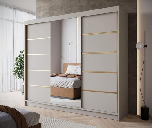 Kledingkast 250cm beige met goud schuifdeuren met spiegel, Huis en Inrichting, Kasten | Overige, Nieuw, Verzenden
