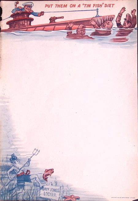 ‘Put Them On a ‘Tin Fish’ Diet’ - briefpapier (a4), Verzamelen, Militaria | Tweede Wereldoorlog, Foto of Poster, Verzenden