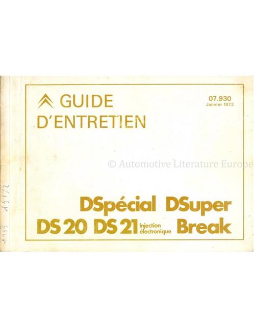 1972 CITROEN DS CLUB GARANTIE & ONDERHOUDS HANDLEIDING FRANS, Auto diversen, Handleidingen en Instructieboekjes, Ophalen of Verzenden