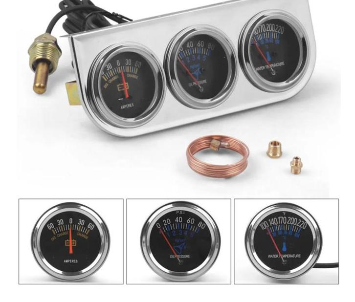 3 meter set oliedruk,temp,amps chroom/zwart analoog, Auto diversen, Auto-accessoires, Nieuw, Ophalen of Verzenden