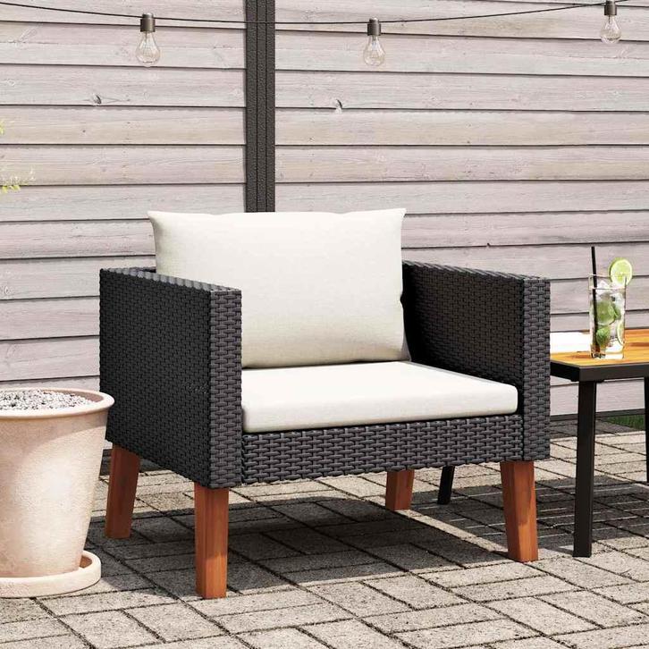 vidaXL Tuinbank eenzits met kussens poly rattan zwart, Tuin en Terras, Tuinsets en Loungesets, Nieuw, Verzenden