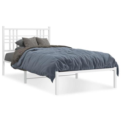vidaXL Cadre de lit métal avec tête de lit blanc 90x190, Maison & Meubles, Chambre à coucher | Lits, Neuf, Envoi