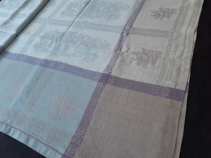 Fijn hemstitching-linnen met geweven kleuren. - Tafelkleed, Antiek en Kunst, Antiek | Tapijten, Tafelkleden en Textiel