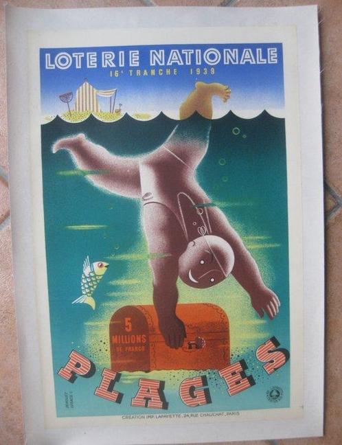 Derouet et Lesacq - Plages  loterie nationales  1939, Antiek en Kunst, Kunst | Tekeningen en Fotografie