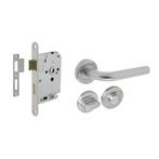 Deurbeslag set wc-slot 63/8mm en deurklink Recht RVS + wc..., Doe-het-zelf en Bouw, Hang- en Sluitwerk, Ophalen of Verzenden, Nieuw