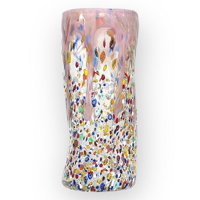 Filippo Maso - Vaas - Roze vaas met zilveren blad en, Antiek en Kunst, Antiek | Glaswerk en Kristal