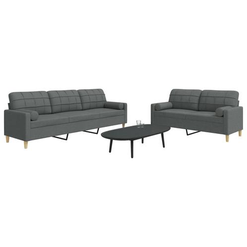 vidaXL 2-delige Loungeset met sierkussens stof donkergrijs, Huis en Inrichting, Zetels | Zetels, Nieuw, Verzenden