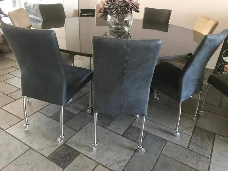 Set van 8 leren eetkamerstoelen - met wieltjes - diverse, Huis en Inrichting, Stoelen, Nieuw, Eén, Ophalen of Verzenden