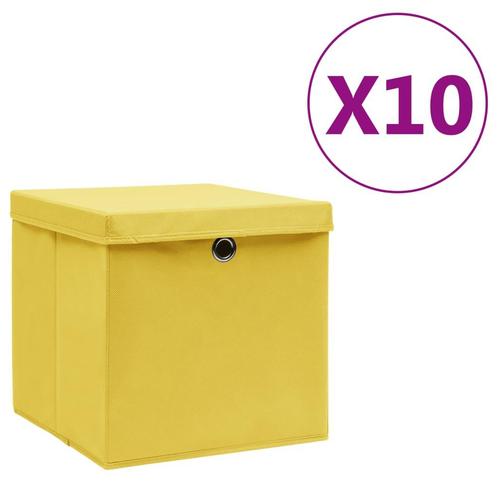 vidaXL Opbergboxen met deksel 10 st 28x28x28 cm geel, Bricolage & Construction, Casiers & Boîtes, Envoi