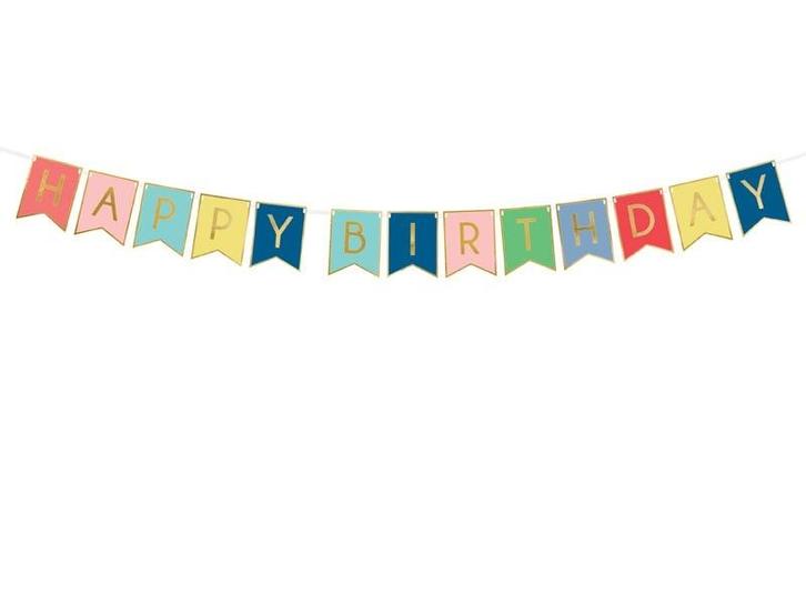 Banner Happy Birthday Gekleurd 1,75m, Hobby en Vrije tijd, Feestartikelen, Nieuw, Verzenden