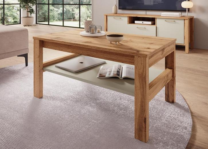 Meubella Salontafel eiken beige 90x54x45 cm - Rechthoekig, Huis en Inrichting, Tafels | Salontafels, Nieuw, 50 tot 100 cm, Minder dan 50 cm