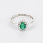Ring - 14 karaat Witgoud Smaragd - Diamant, Handtassen en Accessoires, Ringen, Nieuw