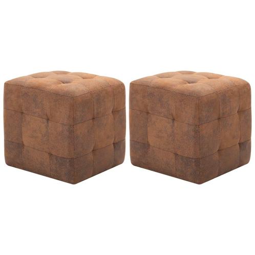 vidaXL Poef 2 st 30x30x30 cm kunstsuède bruin, Huis en Inrichting, Zetels | Voetbanken en poefs, Nieuw, Verzenden