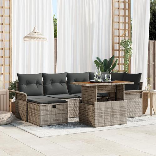 vidaXL 7-delige tuinzetelset met kussens in grijs poly, Tuin en Terras, Tuinsets en Loungesets, Nieuw, Verzenden