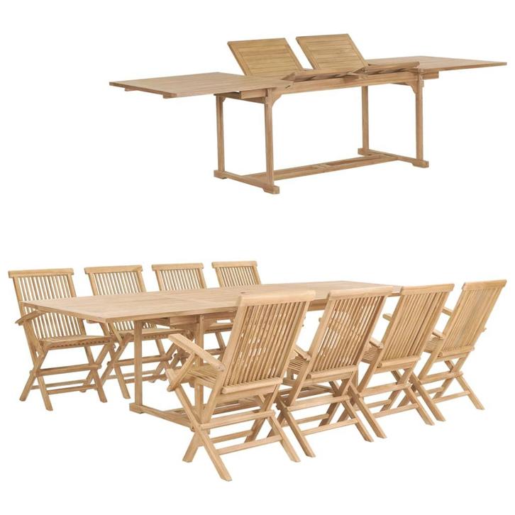 vidaXL 9-delige Tuinset 180-280x100x75 cm massief teakhout, Tuin en Terras, Tuinsets en Loungesets, Tuinset, Nieuw, Verzenden