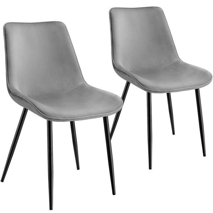 tectake Set stoelen Monroe fluweellook - grijs, Set van 2, Huis en Inrichting, Stoelen, Verzenden