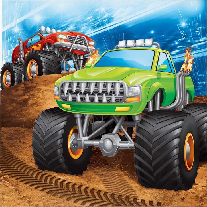 Monster Truck Servetten 33cm 16st, Hobby en Vrije tijd, Feestartikelen, Nieuw, Verzenden