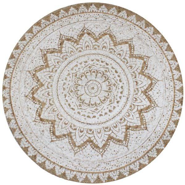 Jute Tapijt Rond 90cm | OP = OP | Mandala Print, Huis en Inrichting, Stoffering | Tapijten en Vloerkleden, 50 tot 100 cm, 50 tot 100 cm